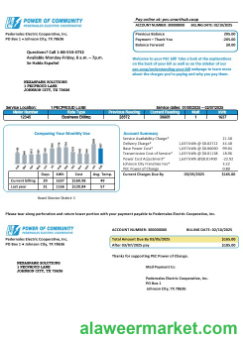 USA Texas Power of Community electricity business utility bill in Word and PDF formats, good for address prove